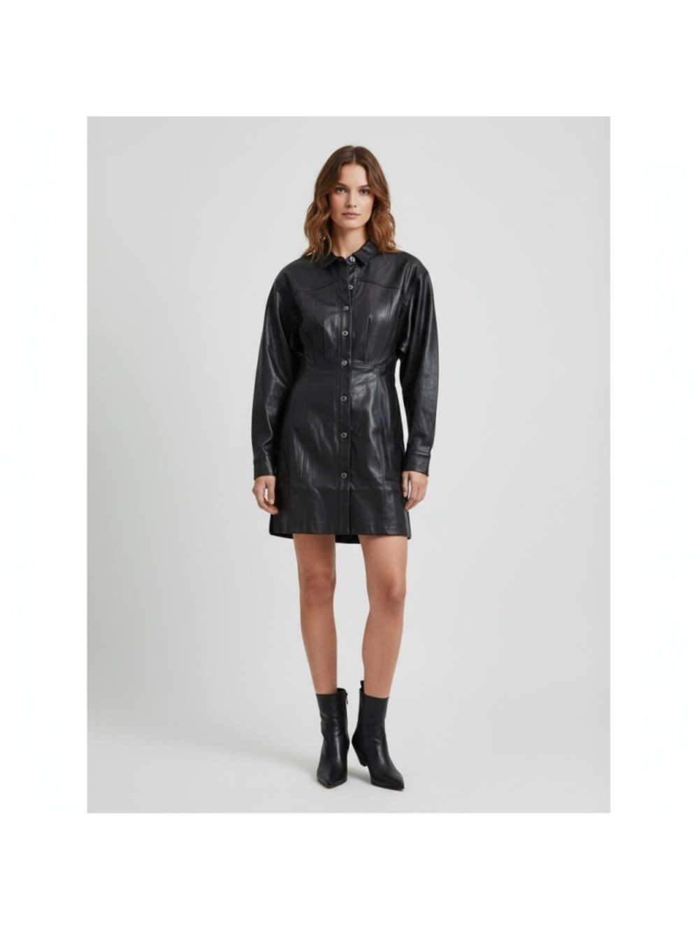 Free People NWT Size 10 Black Faux Leather Shirt Dress Snap Front Western Moto